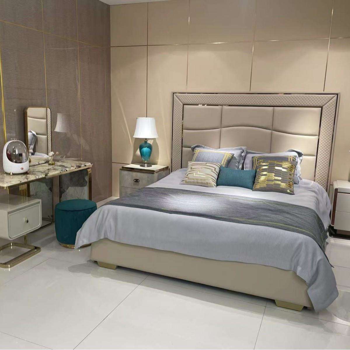 意式轻奢实木床1.8m大床三抽屉储物设计床头柜