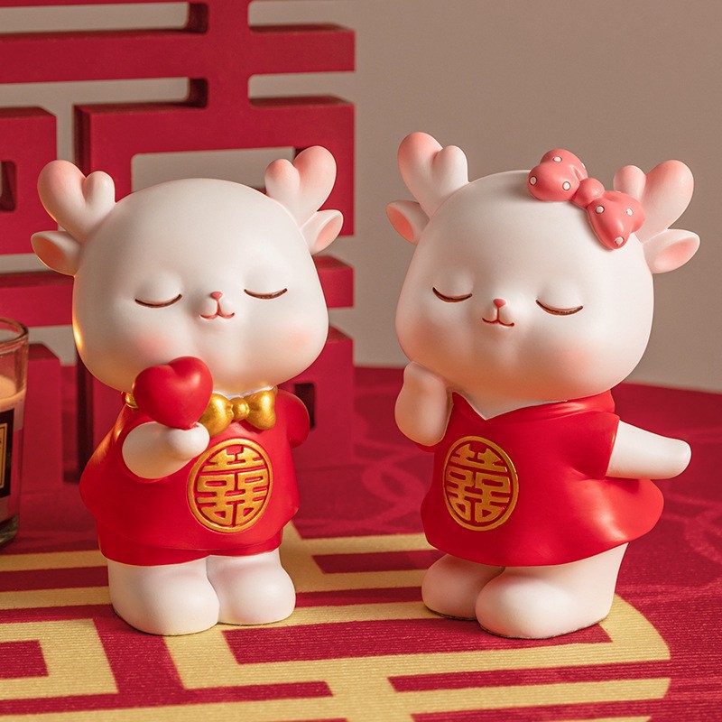 一鹿有你情侣鹿树脂婚庆摆件