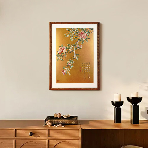 铜艺世家手工錾刻乾隆御制诗花卉石榴花铜雕画中式玄关装饰画挂画