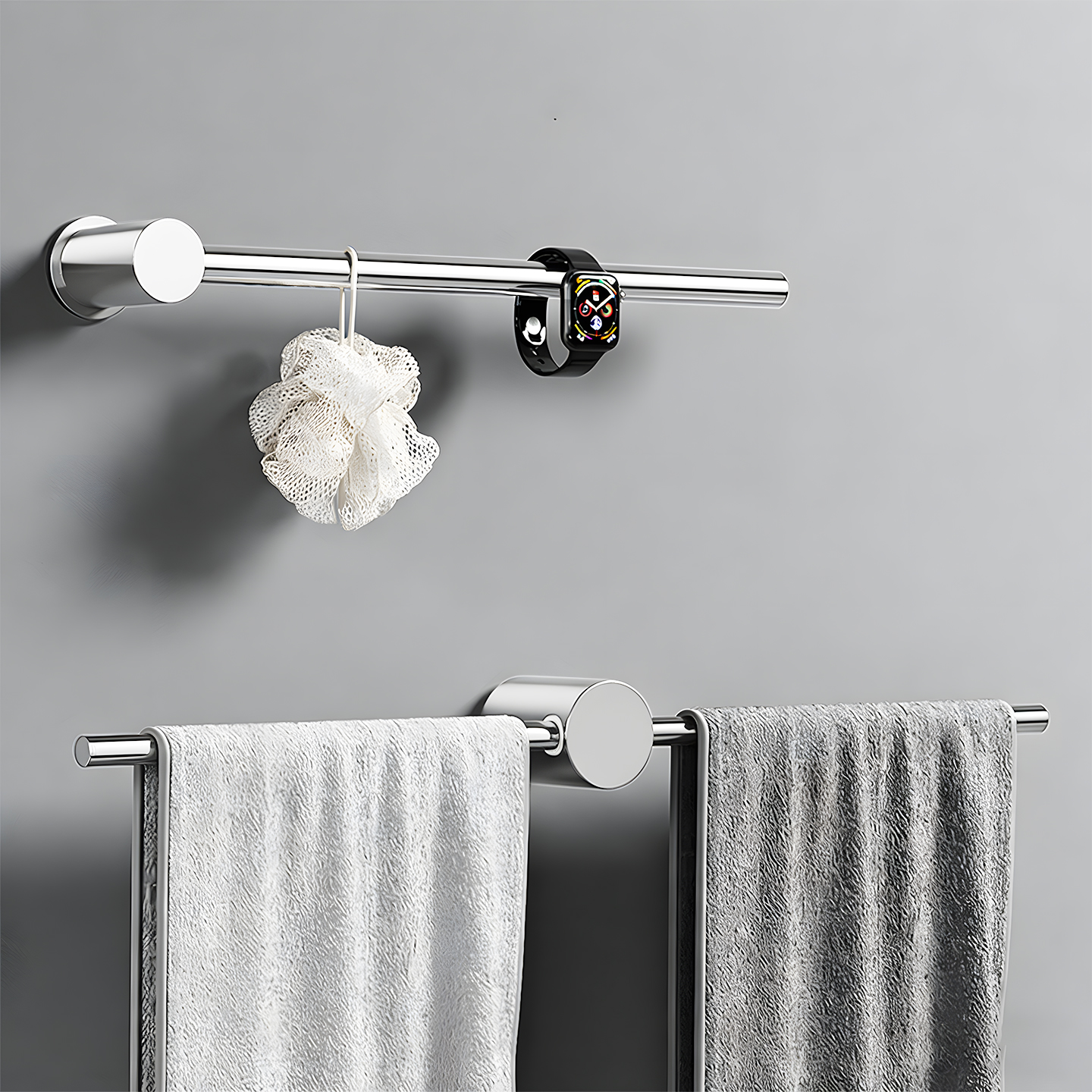 潜水艇卫生间毛巾架免打孔全铜高端极简一字单杆浴室置物架挂杆