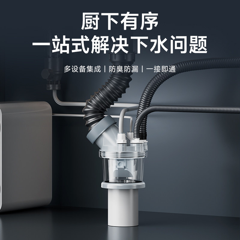 潜水艇多接口下水三通排水管地漏接头二合一下水管三头通防臭防溢