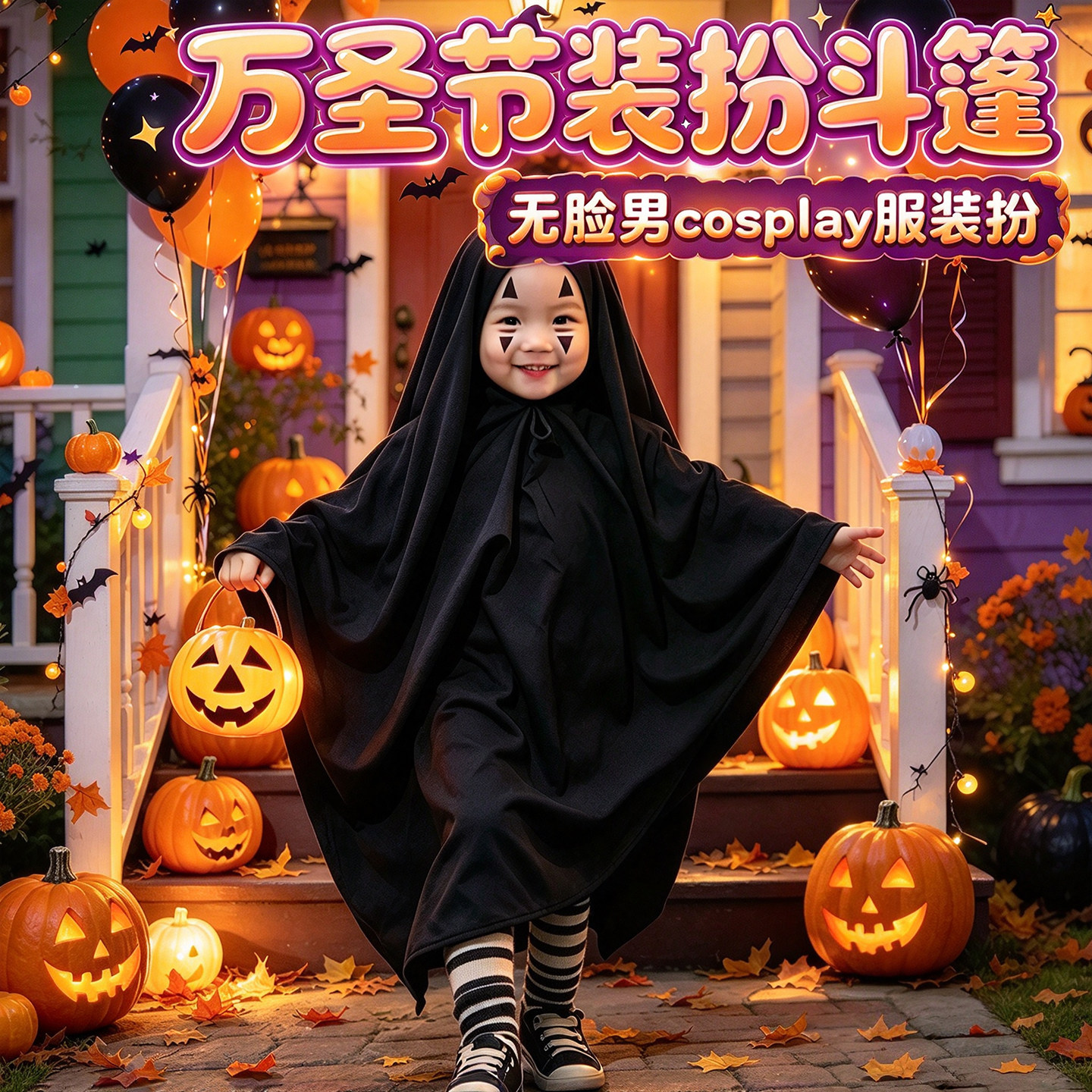 万圣节儿童服装男童cosplay服装无脸男扮宝宝服饰斗篷女搞怪衣服