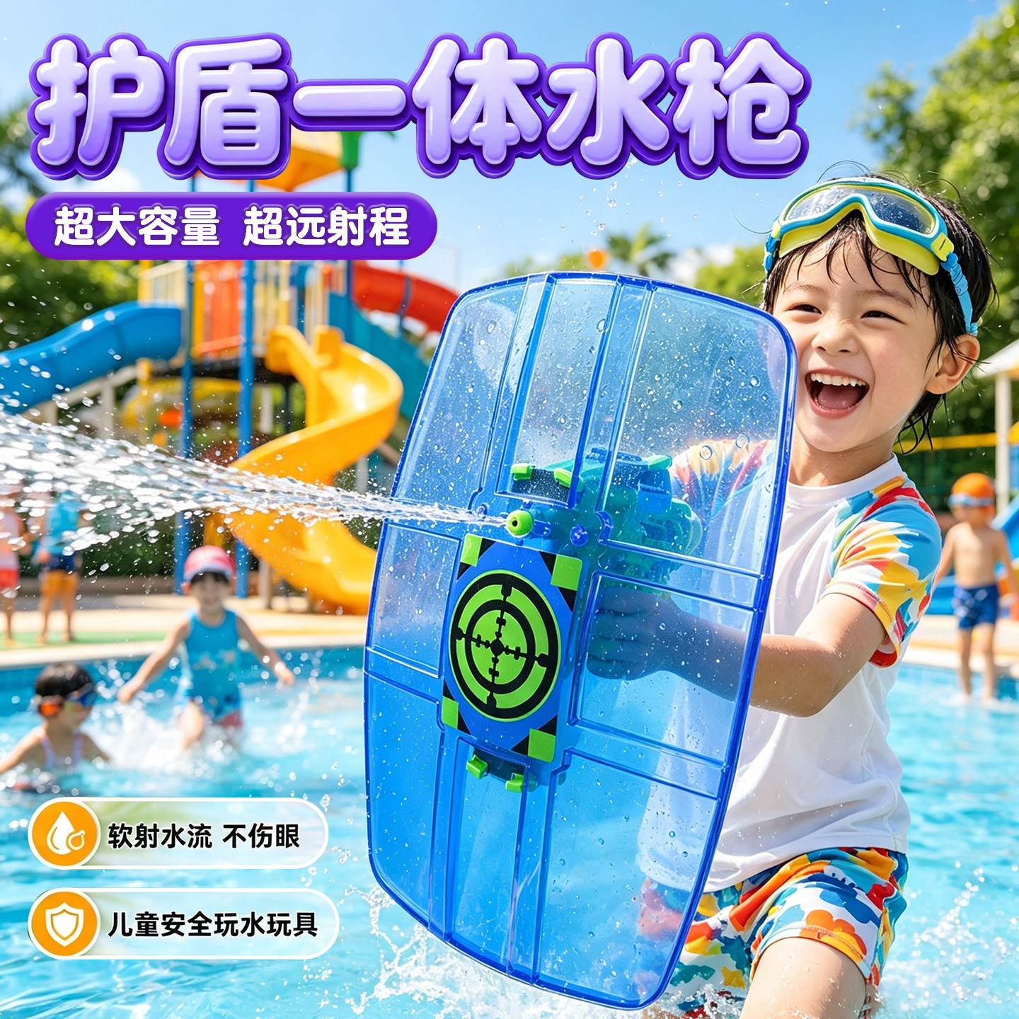 儿童盾牌水枪攻防一体喷水枪男女孩漂流喷水沙滩对战戏打水仗玩具
