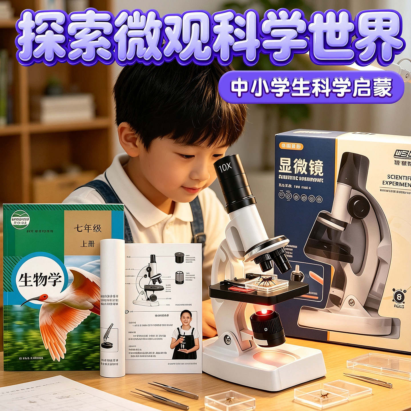 儿童初中小学生专业级光学显微镜图片
