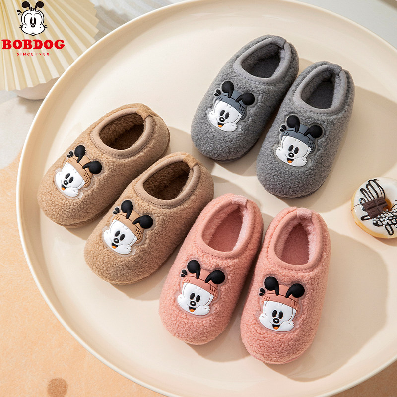 包跟儿童棉拖鞋男童女孩冬季新款加绒加厚保暖中小童防滑可爱棉鞋