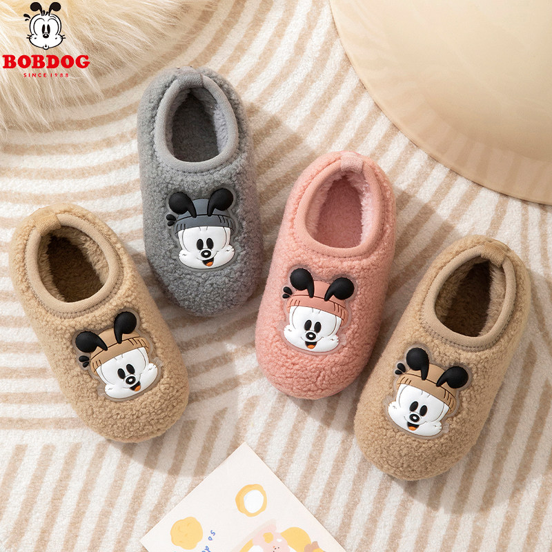 儿童棉拖鞋室内防滑男童宝宝棉鞋女孩加绒保暖可爱毛绒冬季毛拖鞋