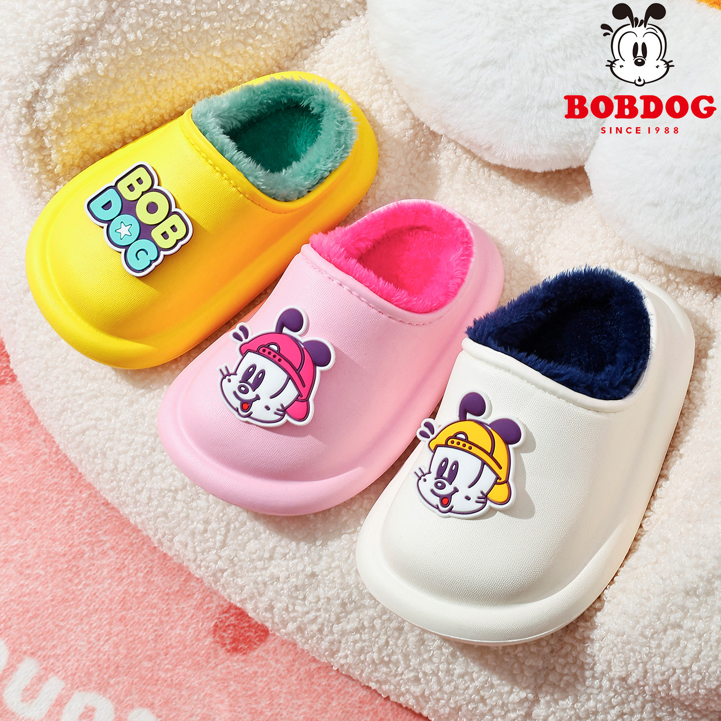 巴布豆防水儿童棉拖鞋包跟女童冬季防滑婴儿卡通可爱宝宝棉鞋男孩