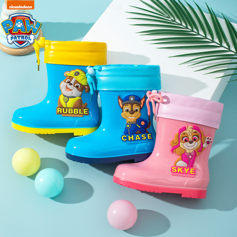 汪汪队儿童雨靴卡通束口加绒雨鞋四季通用水鞋男女童防滑防水胶鞋