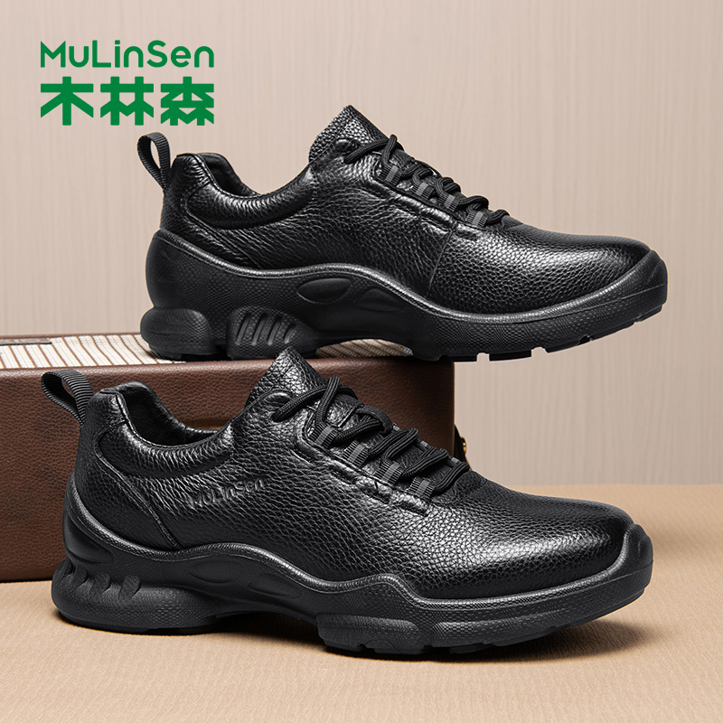 木林森黑色系带休闲皮鞋