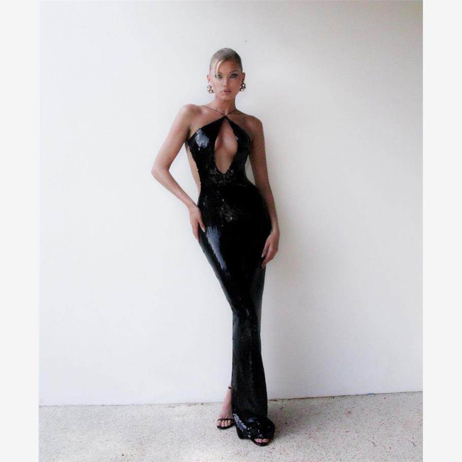 Women Robe Maxi Sequins Sexy Backless Elegant Party Dresses