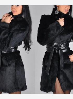 秋冬女仿貂皮大衣狐狸毛外套中长款仿皮草Women copy fur coats
