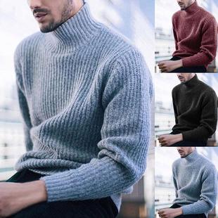 Fashion Men Sweaters Solid Color Turtleneck Long Sleeve