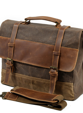 Oil wax canvas briefcase men bag business bag handbag
