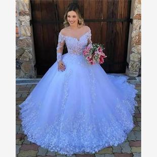 White Ball Gown Wedding Dress Long Sleeves Wedding Gowns