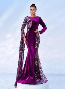 Evening Party Dress Sequin O Neck Formal Occasion Prom Gown