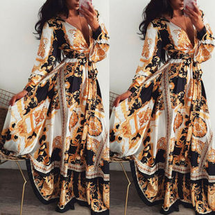 neck Long Cocktail Print Party Dresses Elegante ral Sleeve