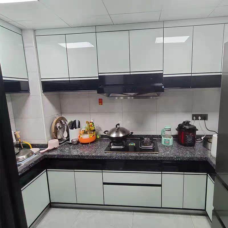 框灶做台钢化玻晶钢门柜带橱门璃整柜体橱柜厨房定免打孔门板定制