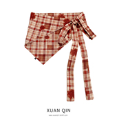 红色学院格春夏印花半身裙女三角裙帘腰带巾叠穿短裙屁帘2025新款