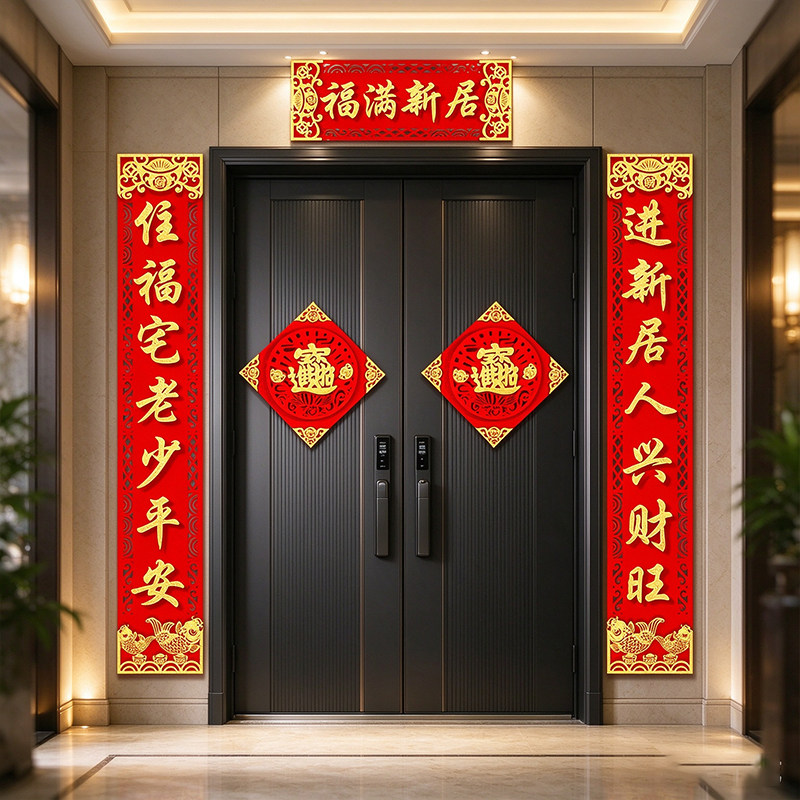 2026高档绒布乔迁之喜对联新居入户门别墅大尺寸新款搬家入宅门贴