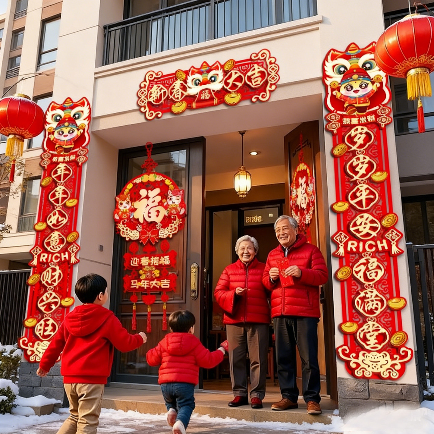 农村自建房大门2026马年新款大尺寸对联别墅入户大门过年植绒春联