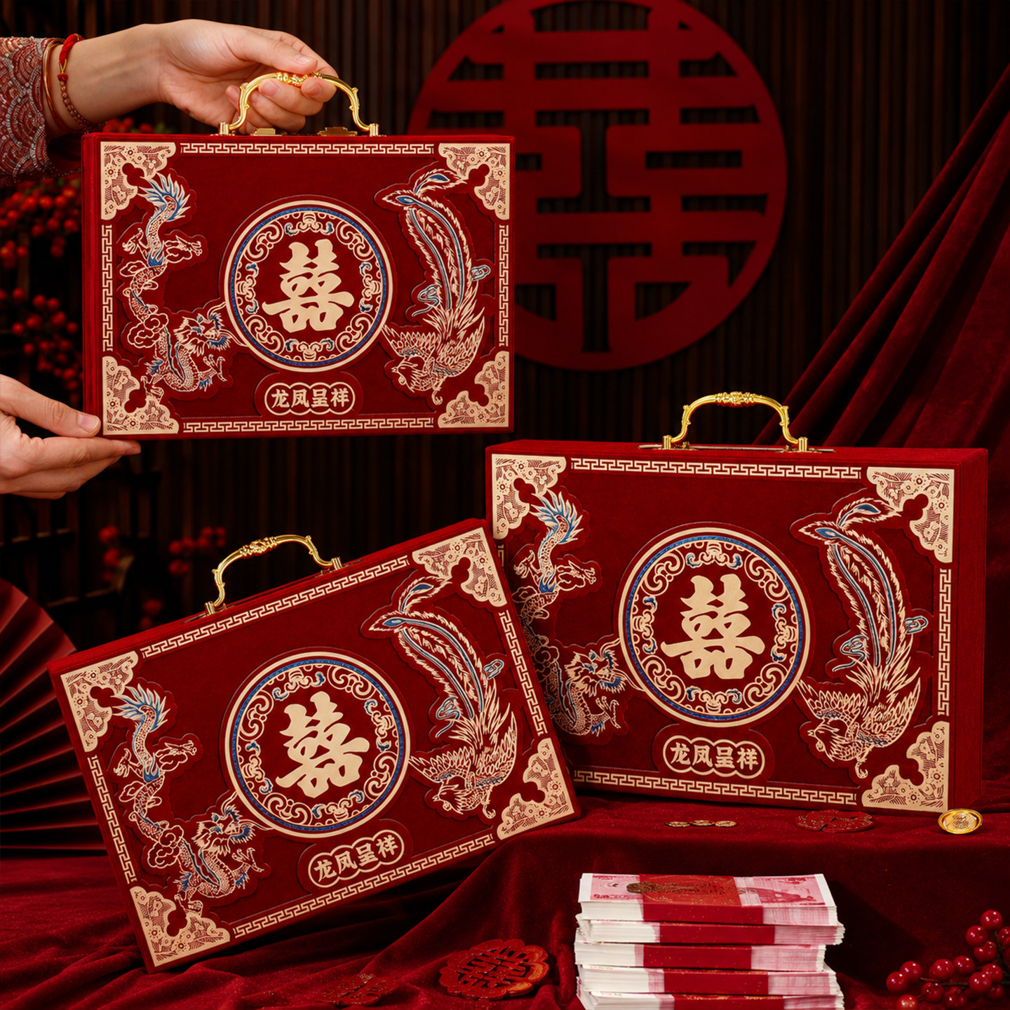 配件更齐全绒布礼金箱图片