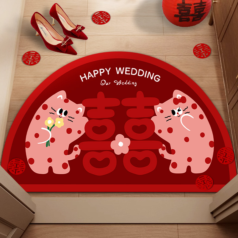 房门口地毯结婚礼脚垫卧室红色