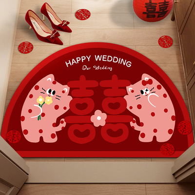 房门口地毯结婚礼脚垫卧室红色