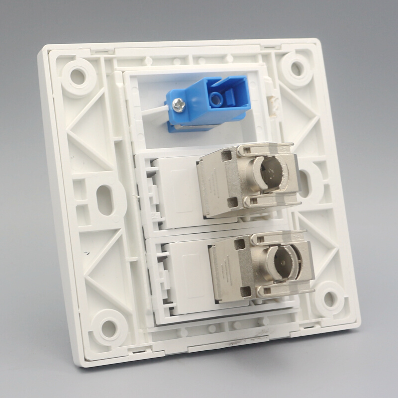 超六类双网络带光纤面板86型SC光钎法兰盘2个电脑网线口模块插