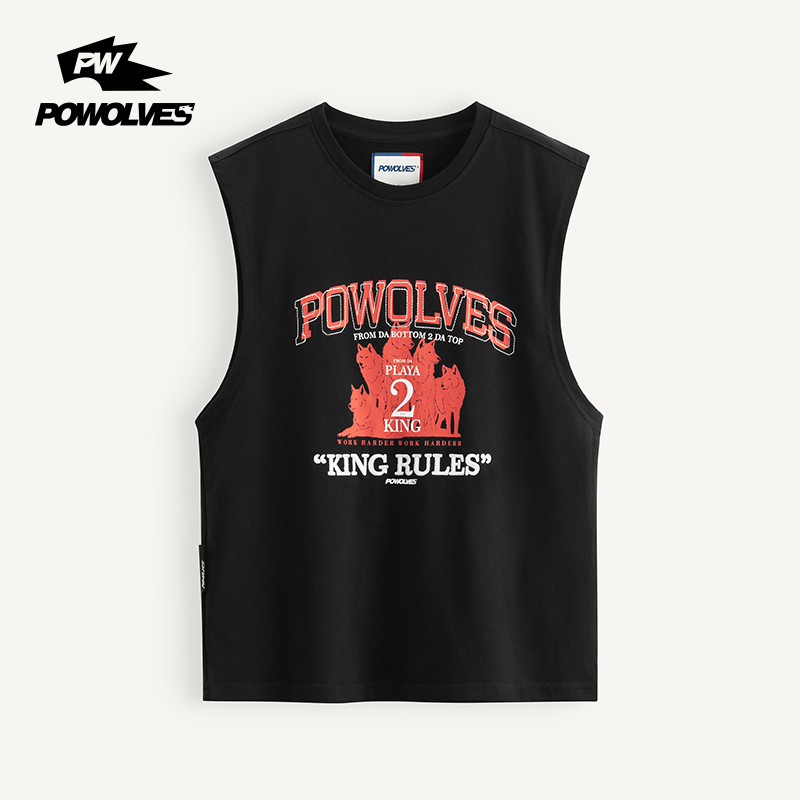POWOLVES无袖情侣刺绣印花背心