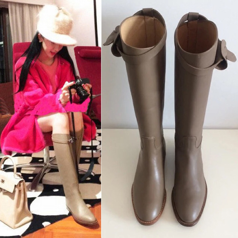 长筒靴2025秋冬新款真皮女靴子h靴直筒靴骑士鞋高筒靴平底kelly靴,女鞋,时装靴,淘宝优惠券,粉丝福利购,淘宝优惠卷