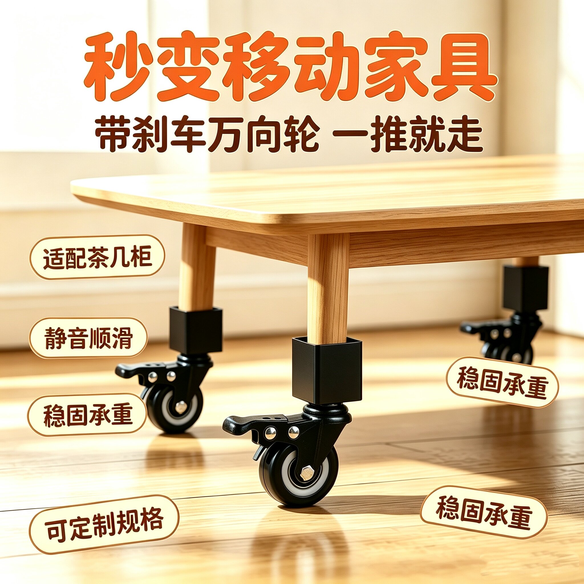 可定制方型管桌子静音万向滚轮子