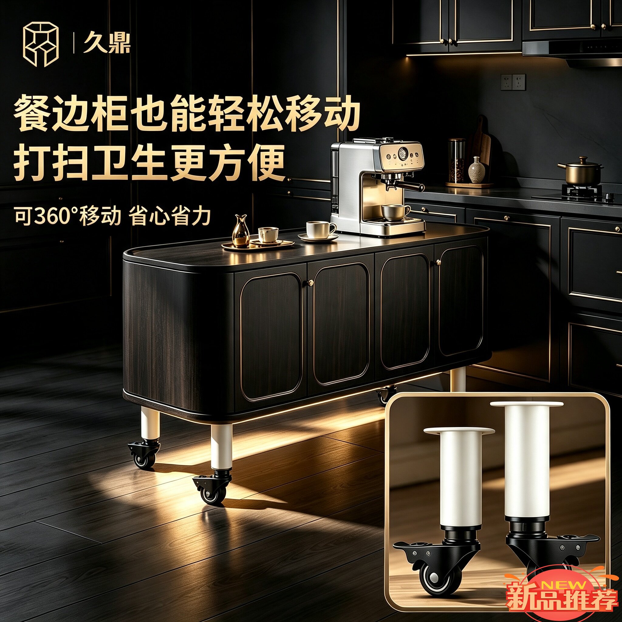 万向轮移动桌脚可调节带