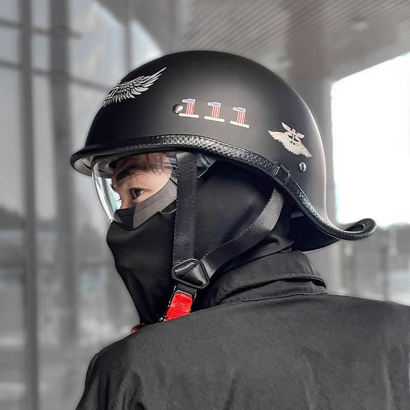 复古半盔摩托车头盔夏季电动车机车电瓶车个性巡航车盔安全帽瓢盔