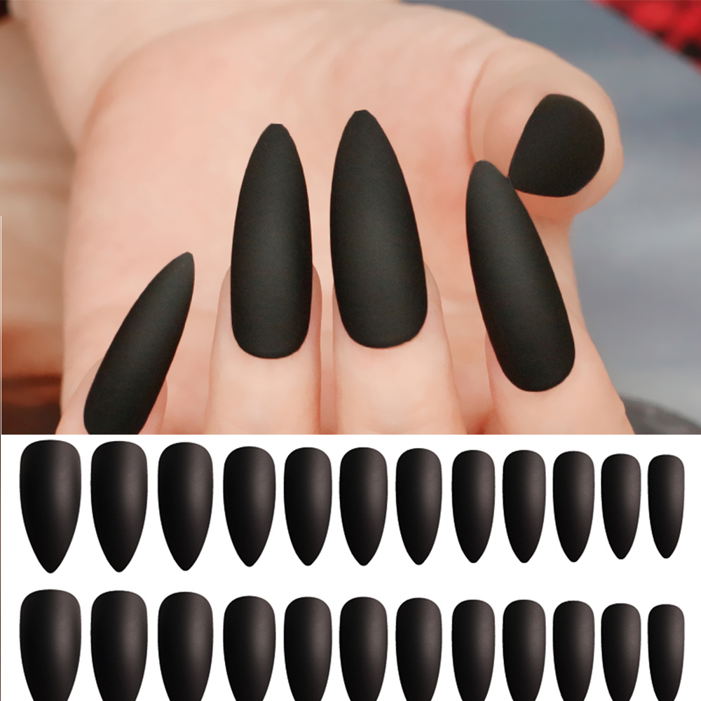 False Nails Matte 24pcs Long Tips for 3 Pure Color Chip Gel