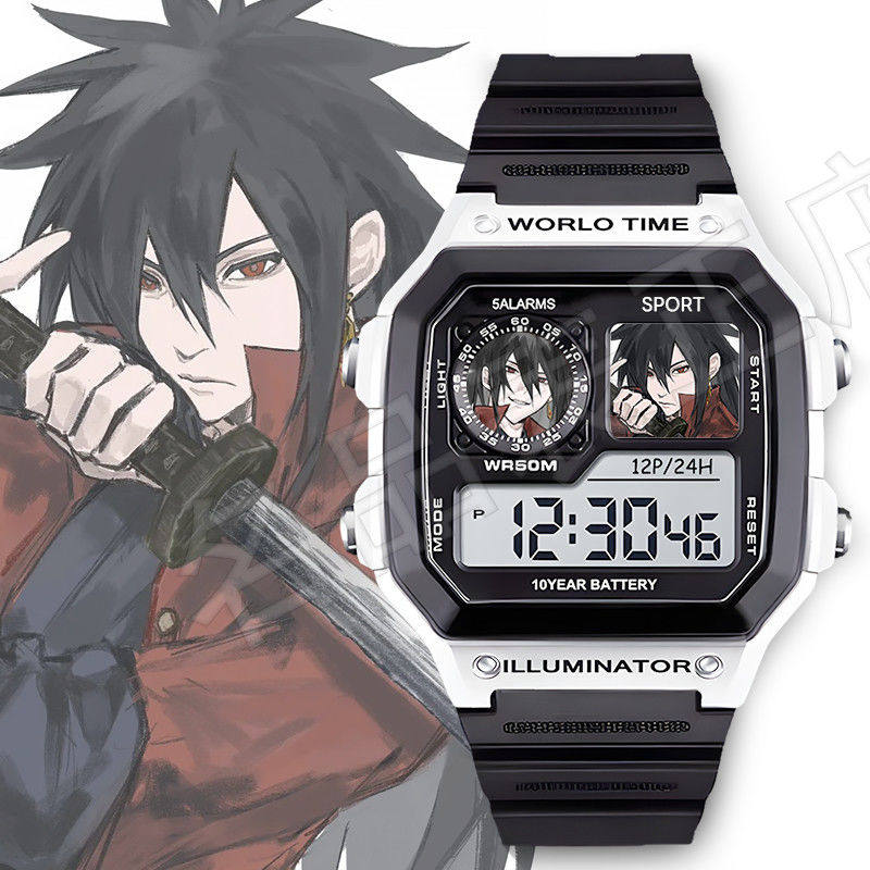 新款鸣人卡卡西佐助火影忍者动漫学生运动防水电子手表闹钟夜灯可