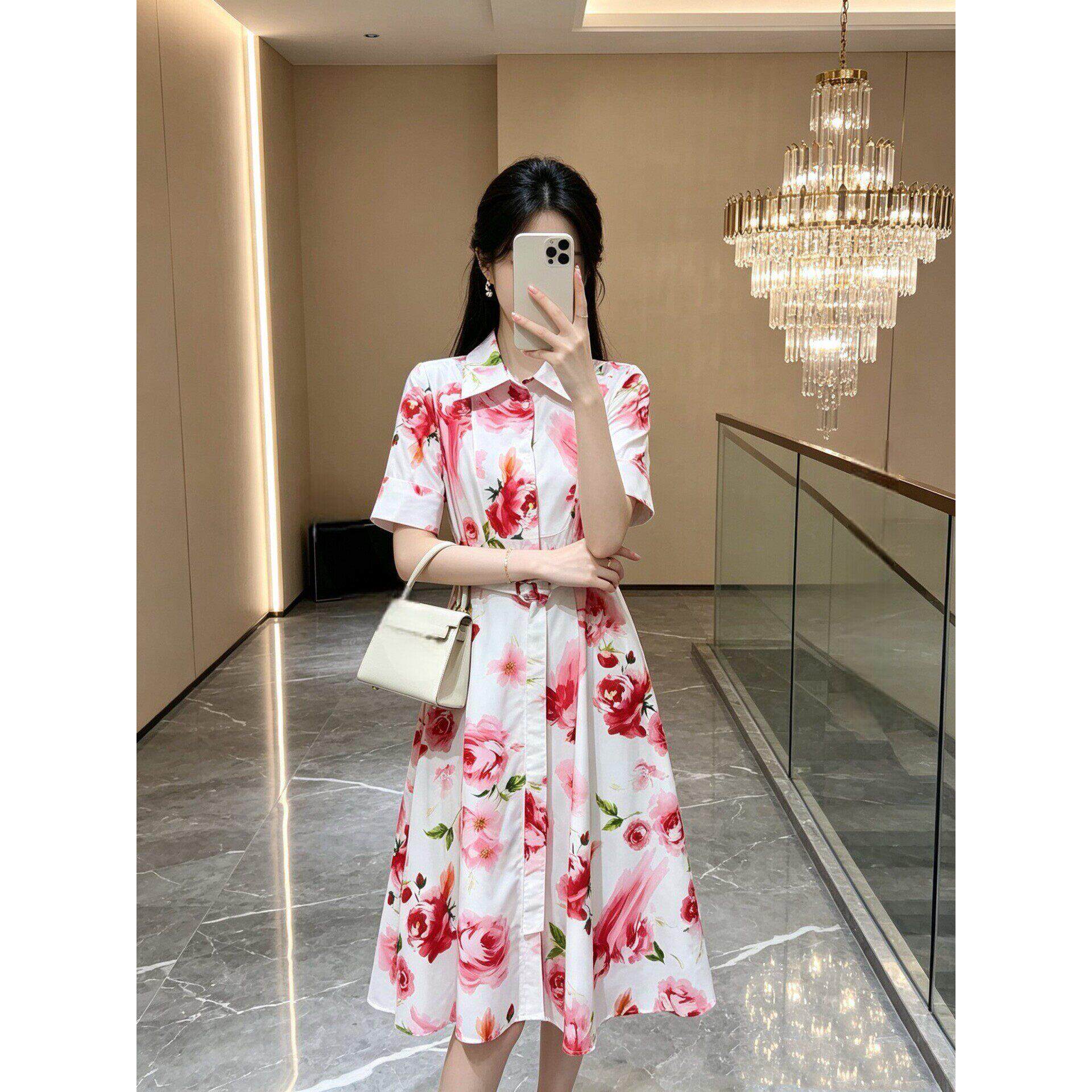 2026新款时尚气质翻领印花连衣裙优雅女人味显瘦花裙子深圳南油6