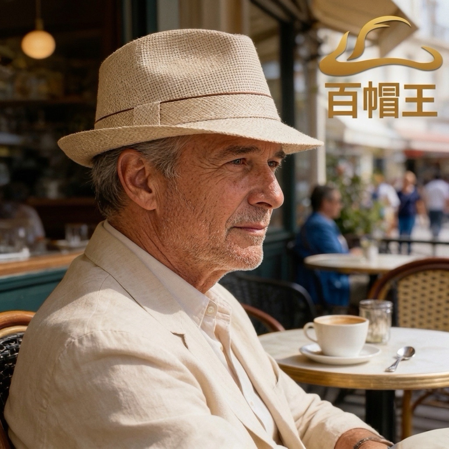 百帽王高档纯麻礼帽男亚麻小帽檐2026春夏休闲透气凉爽遮阳太阳帽