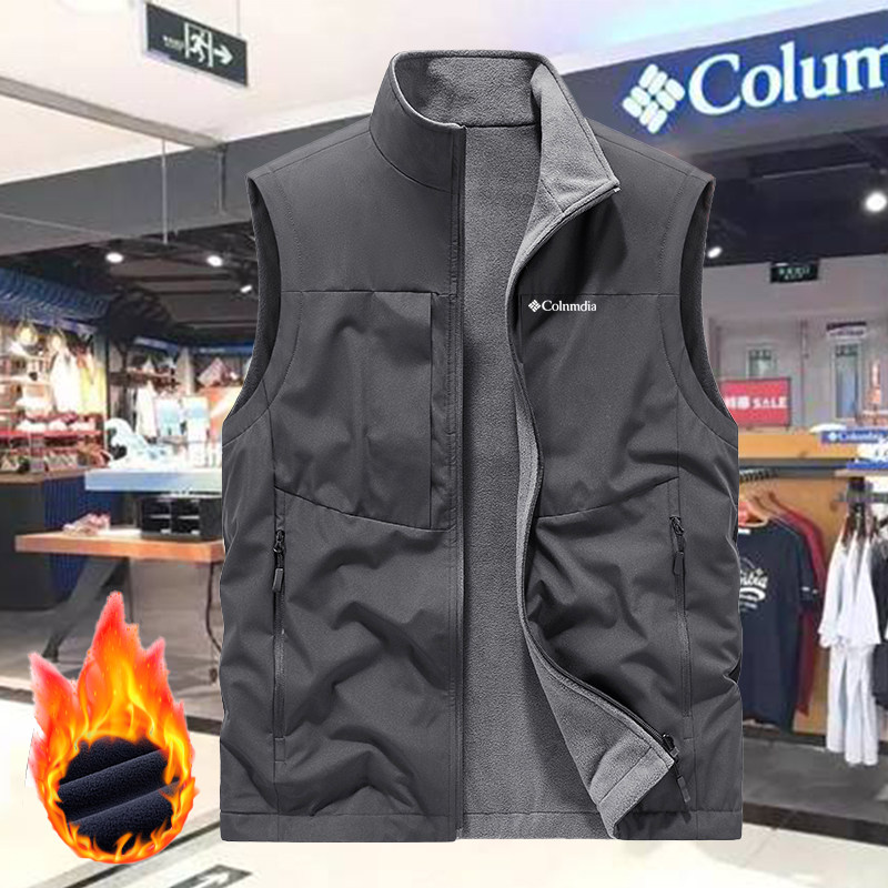 哥伦双面穿马甲秋冬加绒加厚防水背心立领抓绒坎肩外套摄影多口袋