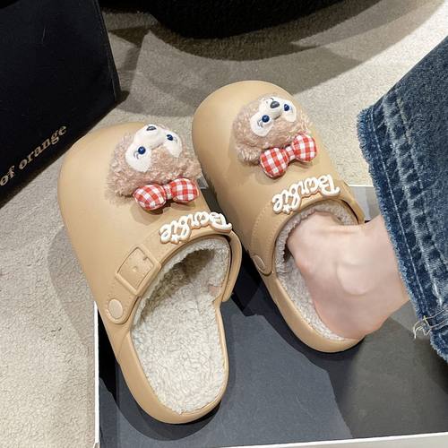 日本品质可爱卡通包头棉拖鞋女2025冬季新款时尚厚底外穿防水加绒