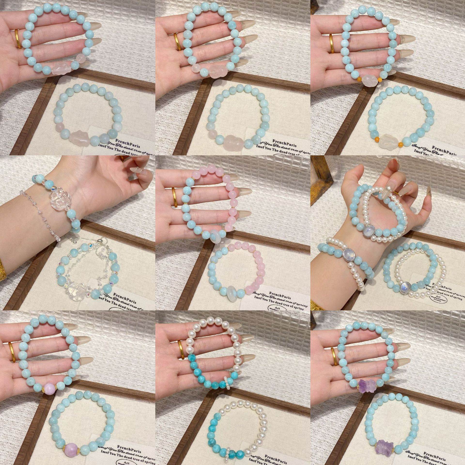 日本品质2025爆款天河石手串清新蓝绿色轻奢设计天然天河石粉水晶