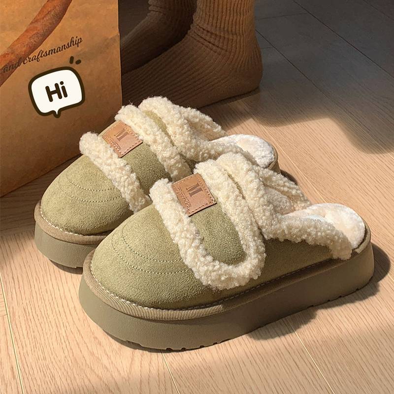 日本品质魔术贴棉拖鞋女款冬季2025新款家居室内防滑厚底保暖毛绒