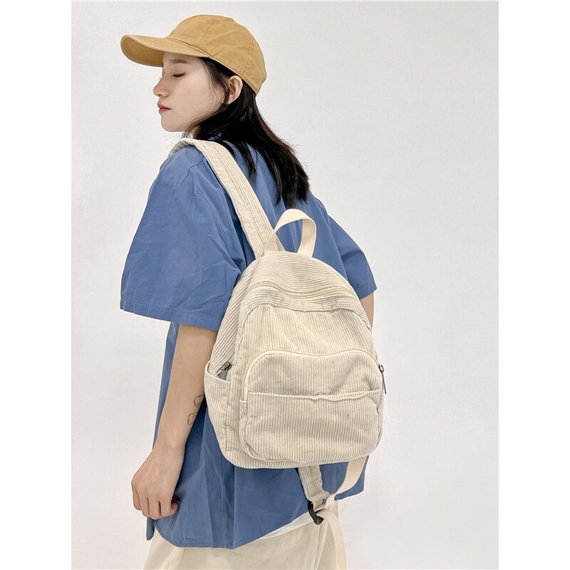日本品质2025新款包包通勤双肩包包女灯芯绒背包简约女包学生上课