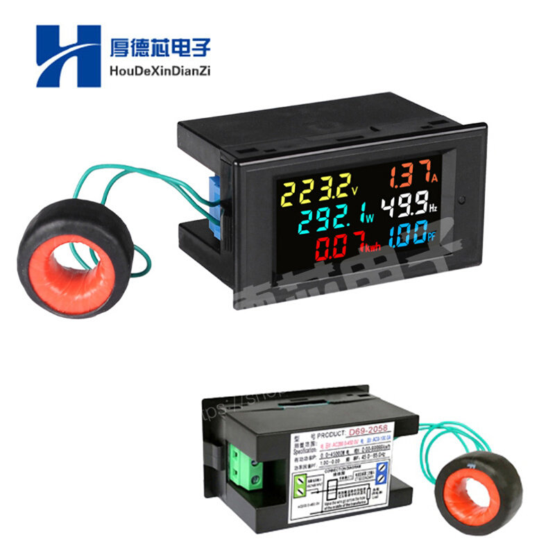 现货速发。六显450V电压电流功率表频率计功率因数检测仪感100A互