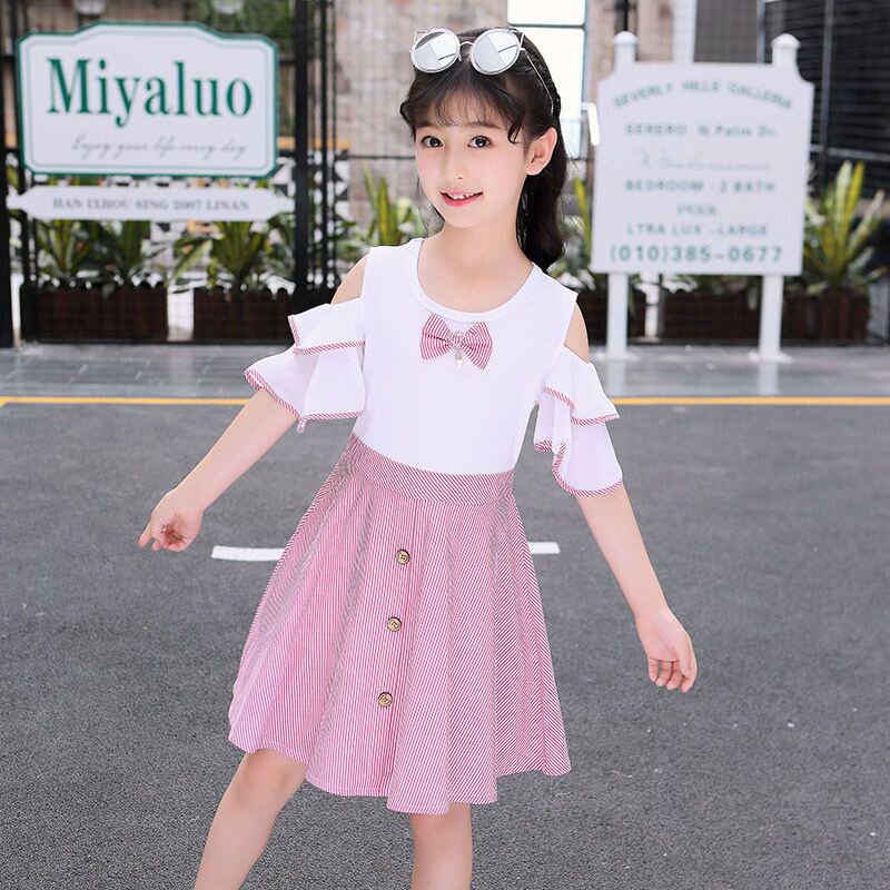 女童连衣裙夏装儿童纯棉露肩公主e裙小女孩春季超洋气裙子12岁大