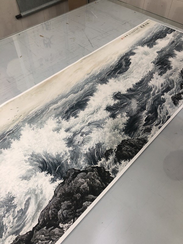 酒A店餐厅包间装饰画观海听涛中餐馆配画高清绢布微喷画芯定制