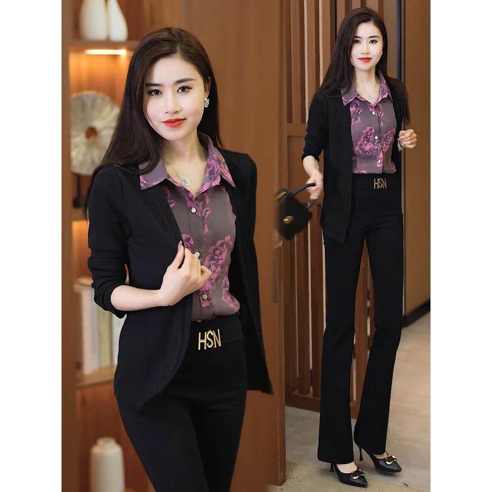 MONLOUVE高级感假两件长袖衬衫女装新款洋气减龄针织拼接花色百搭