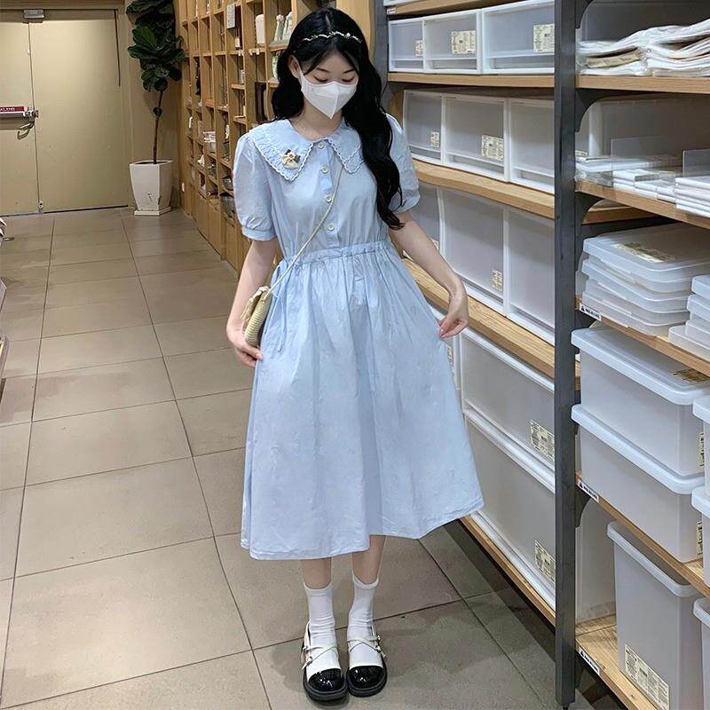 KATTERLLG学院风百搭减龄初恋娃娃领衬衫中长裙夏季新款少女收腰