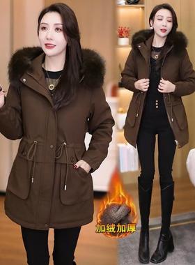 MONLOUVE时尚加绒加厚衣服女中长款派克服2025秋冬新款保暖袄外套