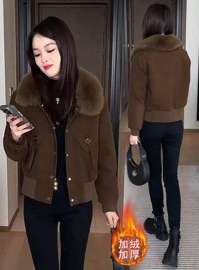 MONLOUVE派克服外套女减龄短款2025秋冬装新款小个子加绒加厚保暖