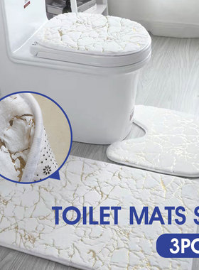Toilet Mats Set Gold Printing Anti Slip Rugs Bedroom Print